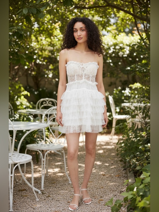 For Love And Lemons Dresses & Skirts - For Love and Lemons Ivory Lace Corset Ruffle Mini Dress